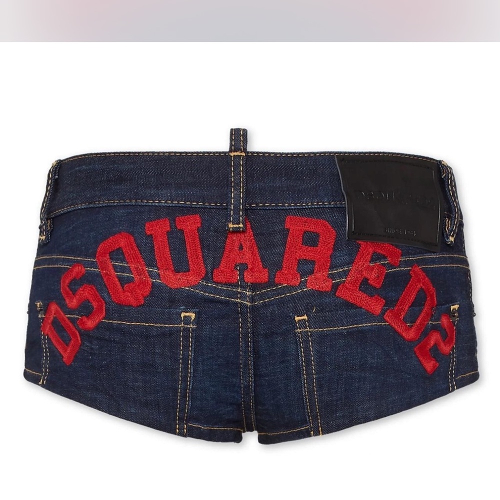 DSQUARED2 Dark Blue Denim Shorts with Red Embroidery